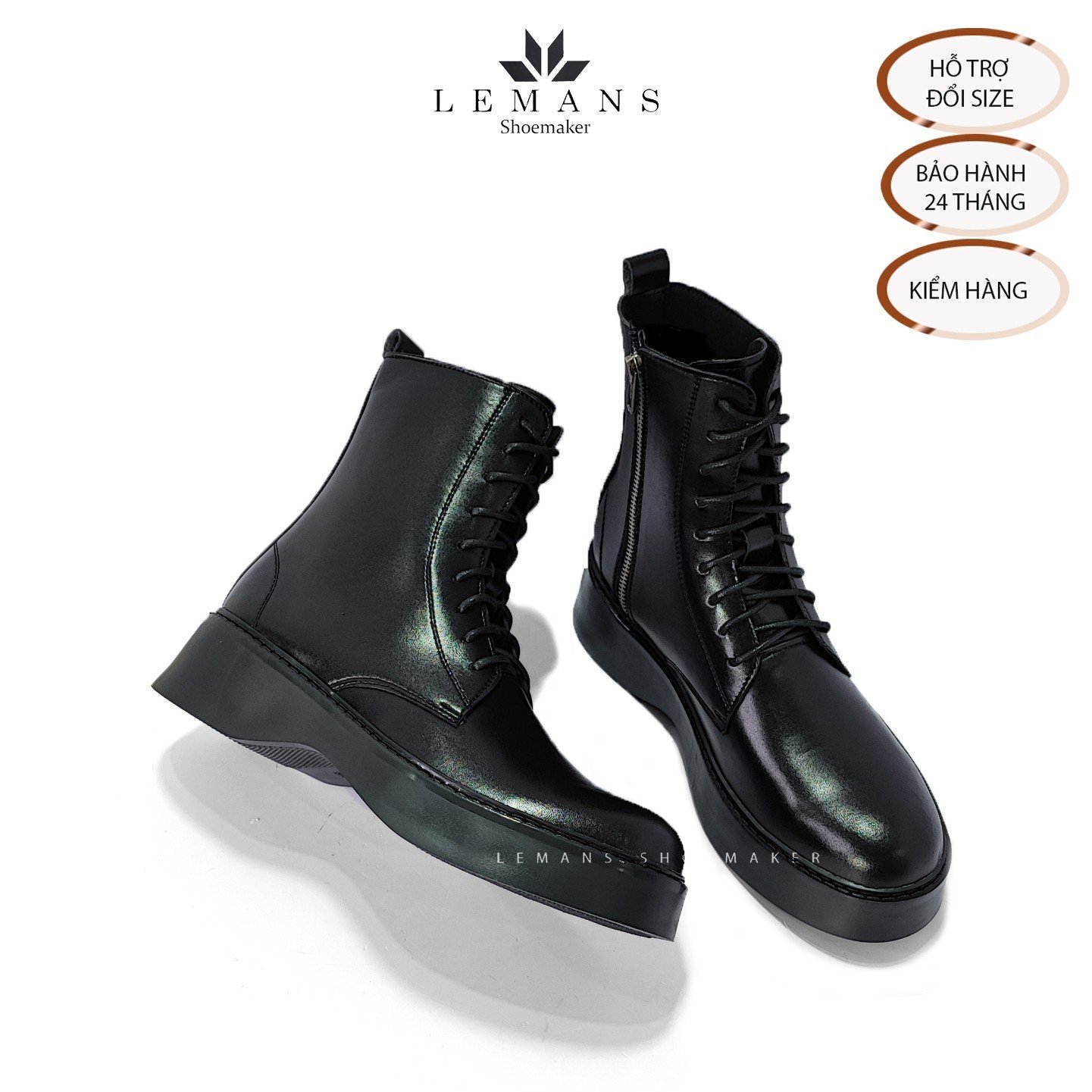 The Breakthrough Chunky COMBAT Boots Lemans - BST độc quyền, đế cao 6cm Full cao su nguyên khối Da bò nguyên tấm BH 24T