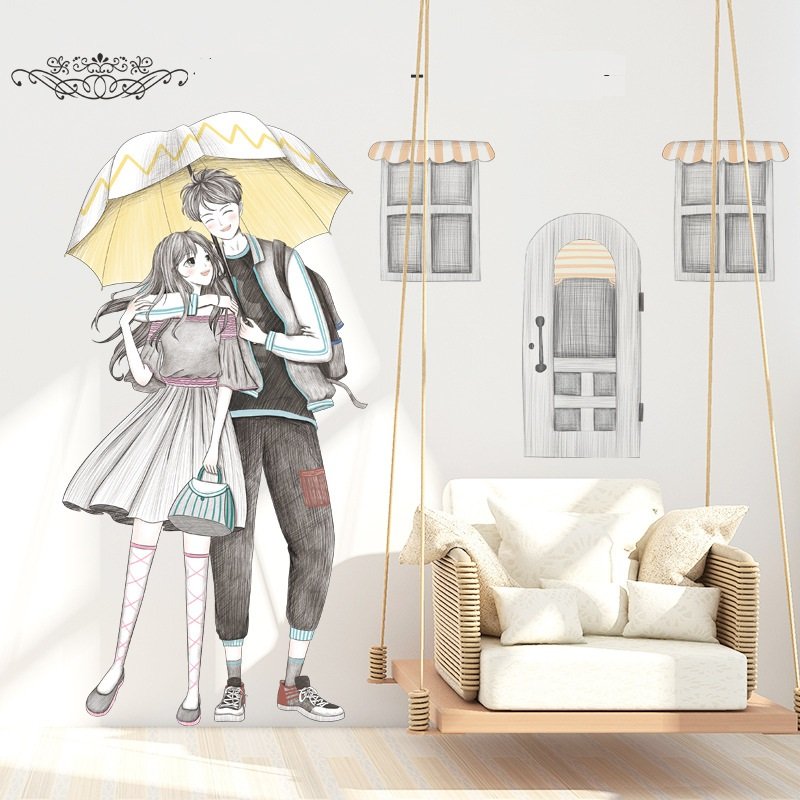 Decal dán tường cặp đôi anime đáng yêu