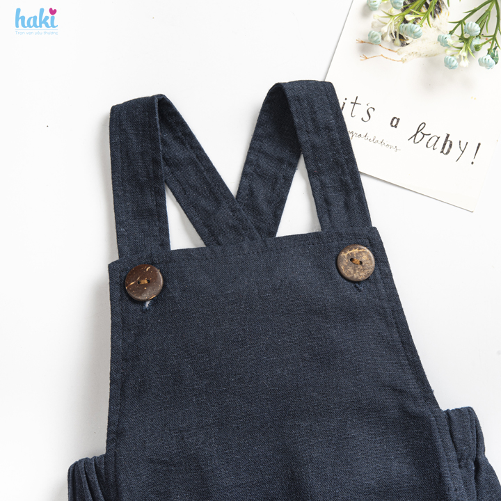 Bộ romper linen lưng chun cho bé trai bé gái Haki, bộ body cho bé, baby bodysuit, set áo liền quần cho bé từ 6-13kg BL001