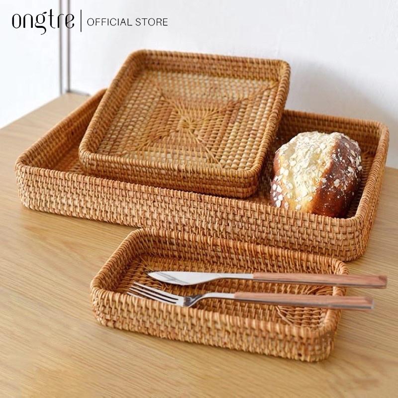 Khay mây Guột ONGTRE hình Tròn, Chữ Nhật đựng đồ ăn,trà bánh decor, chụp ảnh