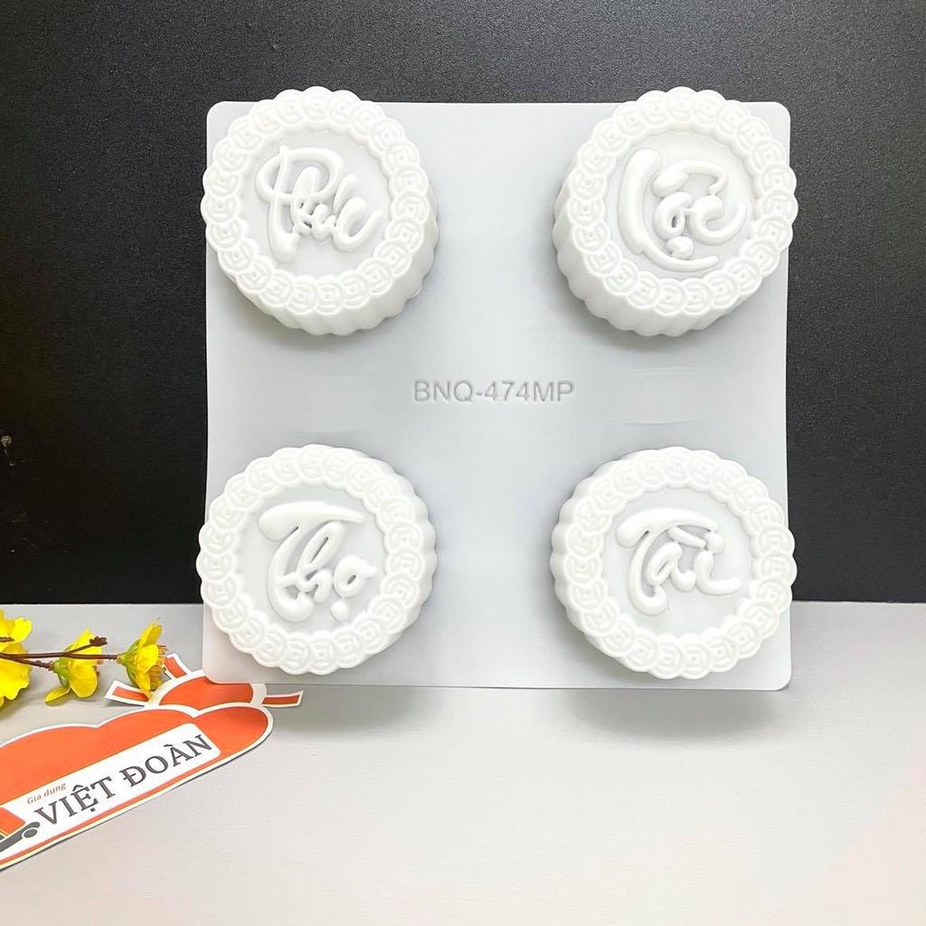 Khuôn Nhấn Xôi, Khuôn Xôi, Khuôn Rau Câu Hình PHÚC LỘC THỌ TÀI (COMBO 4 KHUÔN- mỗi khuôn 9 cm - Khuôn Nhựa Dày , Sắc Nét