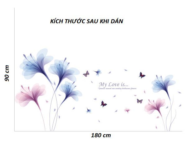 Decal tranh hoa thủy tinh xanh hồng AmyShop DH076 (90 x 180 cm)