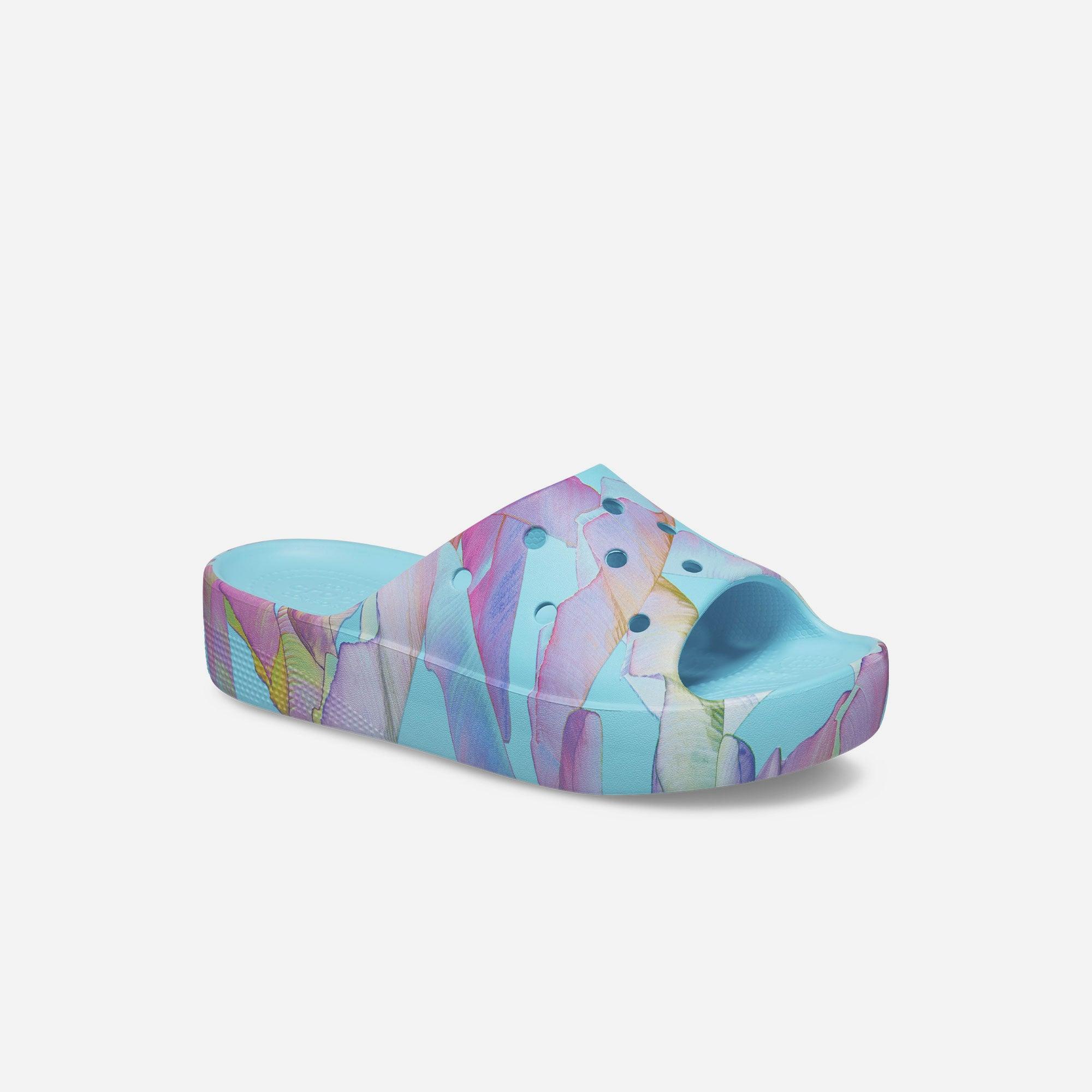 Dép quai ngang nữ Crocs Classic Platform Palm Printide - 208607-4NQ