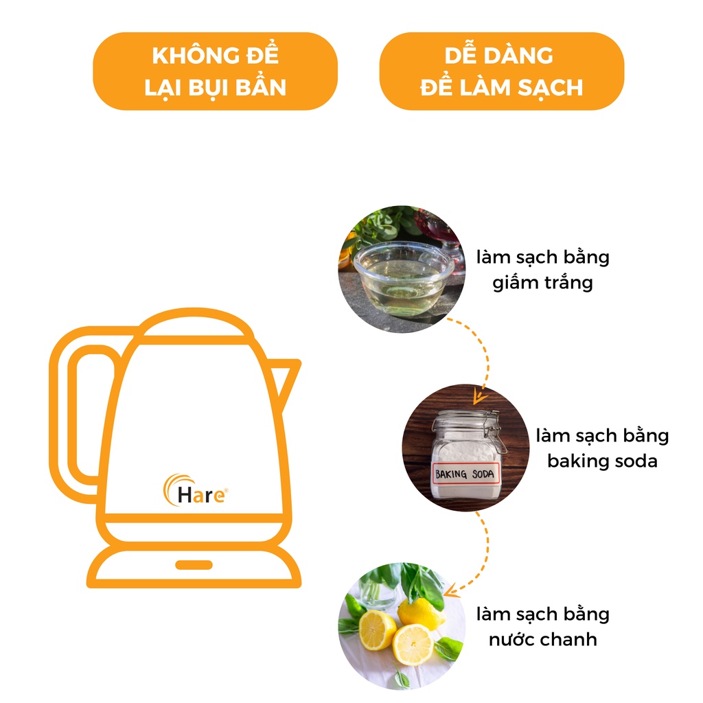 Ấm đun siêu tốc HR-KE1803 (1.8L) - hàng chính hãng thương hiệu Hare - bảo hành 12 tháng