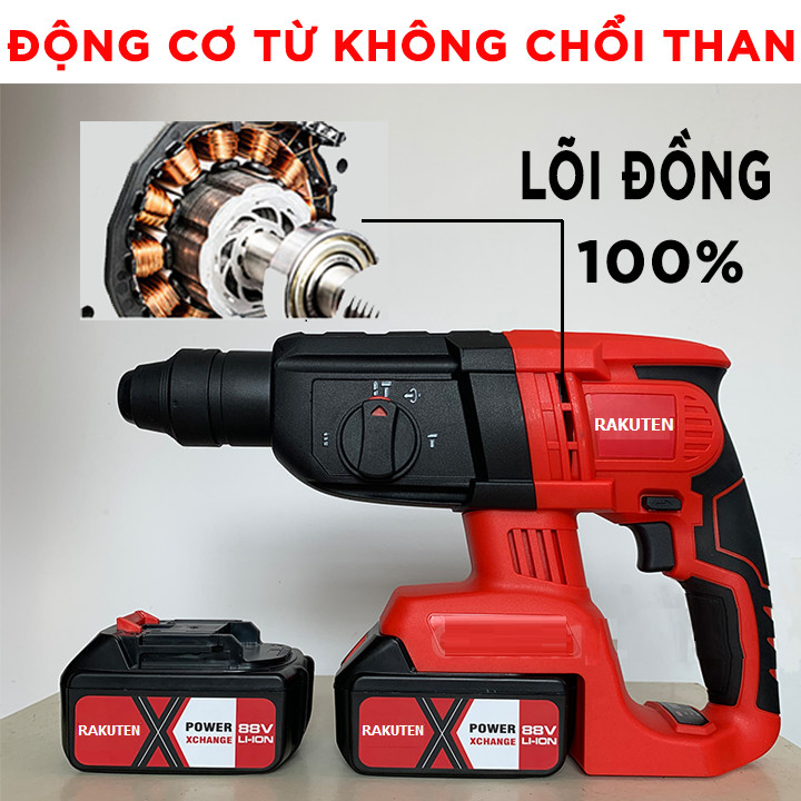 MÁY KHOAN BÊ TÔNG DÙNG PIN RAKUTEN, 100% LÕI ĐỒNG