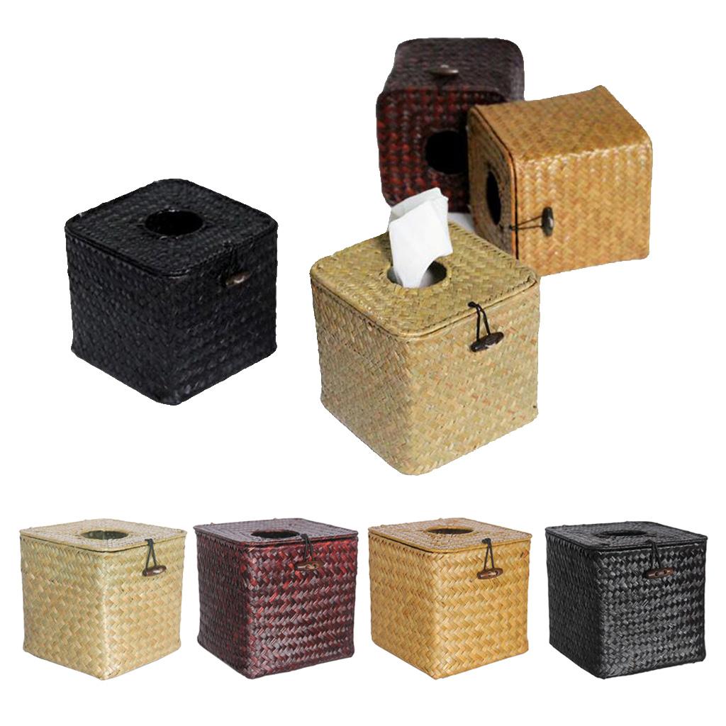 Modern Woven Square Paper Facial Tissue Box Cover Holder - for Bathroom Vanity Countertops, Bedroom Dressers, Night Stands, Desks and Tables