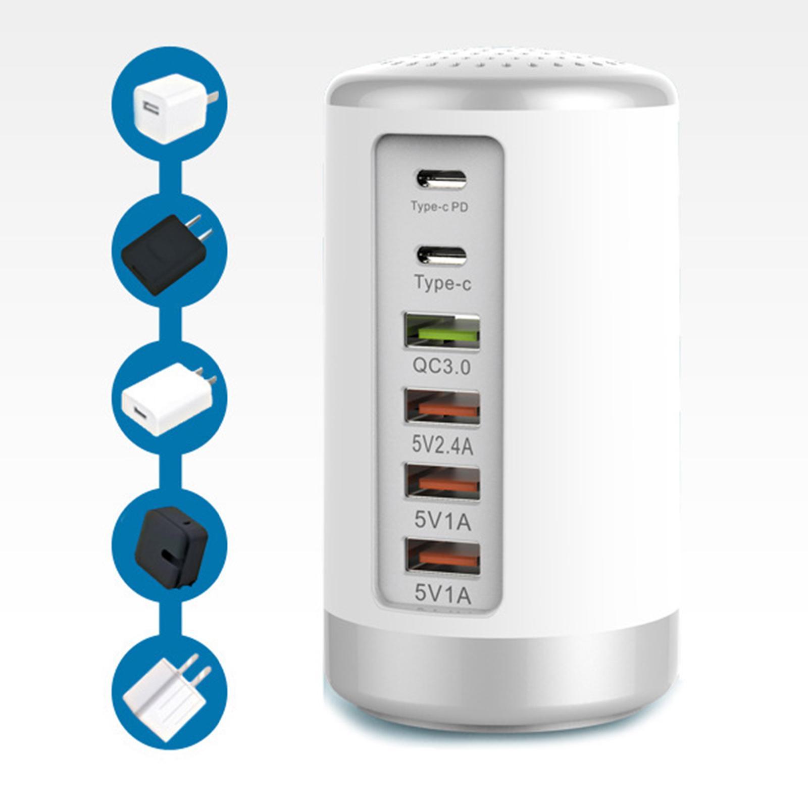 Multi 6 Port USB Charging Station Hub  Desktop Phone Charger Organizer