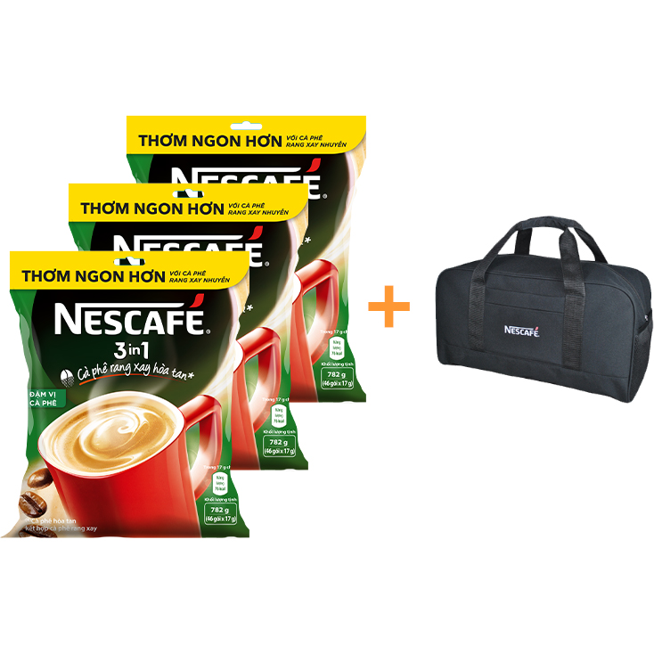 Combo 3 Bịch Cà Phê Rang Xay Hòa Tan Nescafé 3in1 Vị Rang Đậm (Bịch 46 Gói x 17g) - Tặng 1 Túi Du Lịch Màu Ngẫu Nhiên