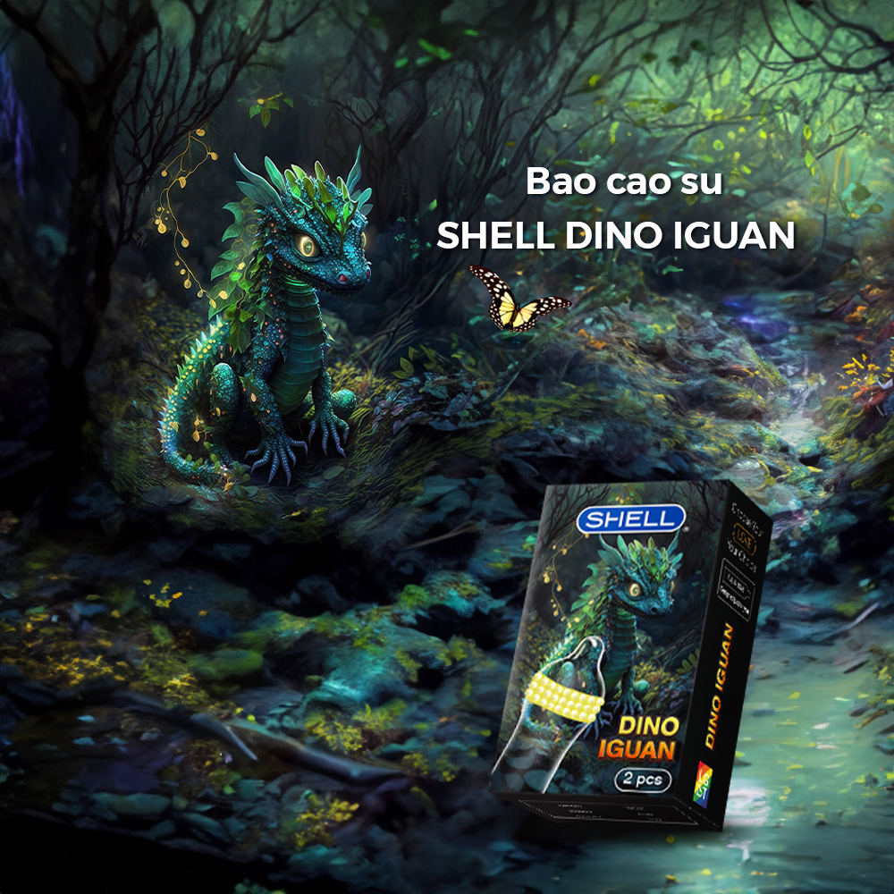 Bao cao su Shell Dino Iguan - 1 bao 2 vòng bi siêu lớn + 1 bao Shell Performax (Hộp 2 cái) | SHELL CHÍNH HÃNG