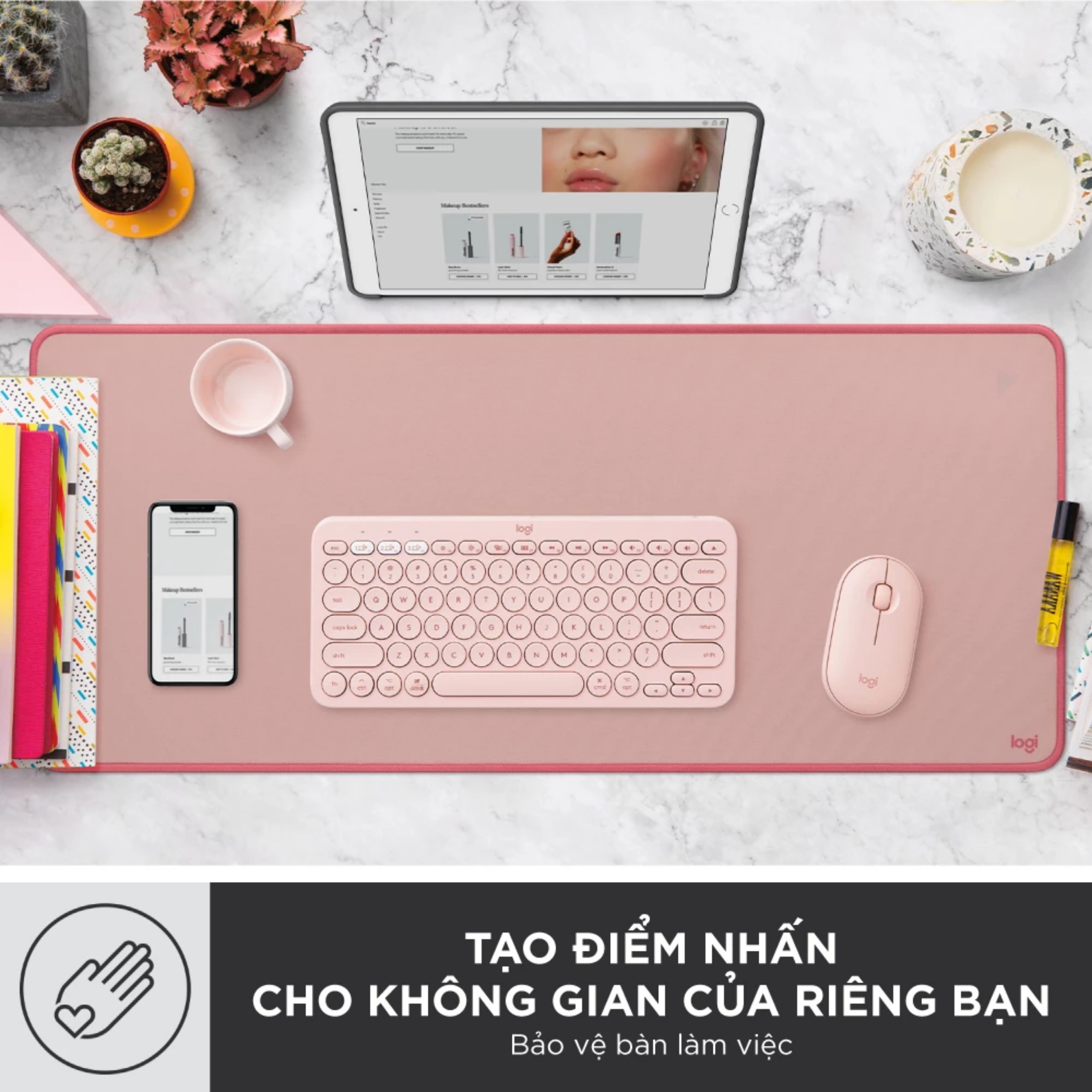 Bộ Bàn phím Logitech K380s và Chuột Logitech M350s | Bàn di chuột Logitech Deskmat - Hàng Chính Hãng