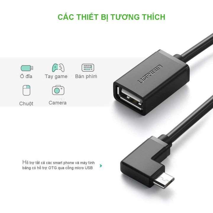 Dây USB2.0 sang Micro USB vuông góc, hỗ trợ OTG dài 15cm UGREEN US119 10379 - Hàng chính hãng