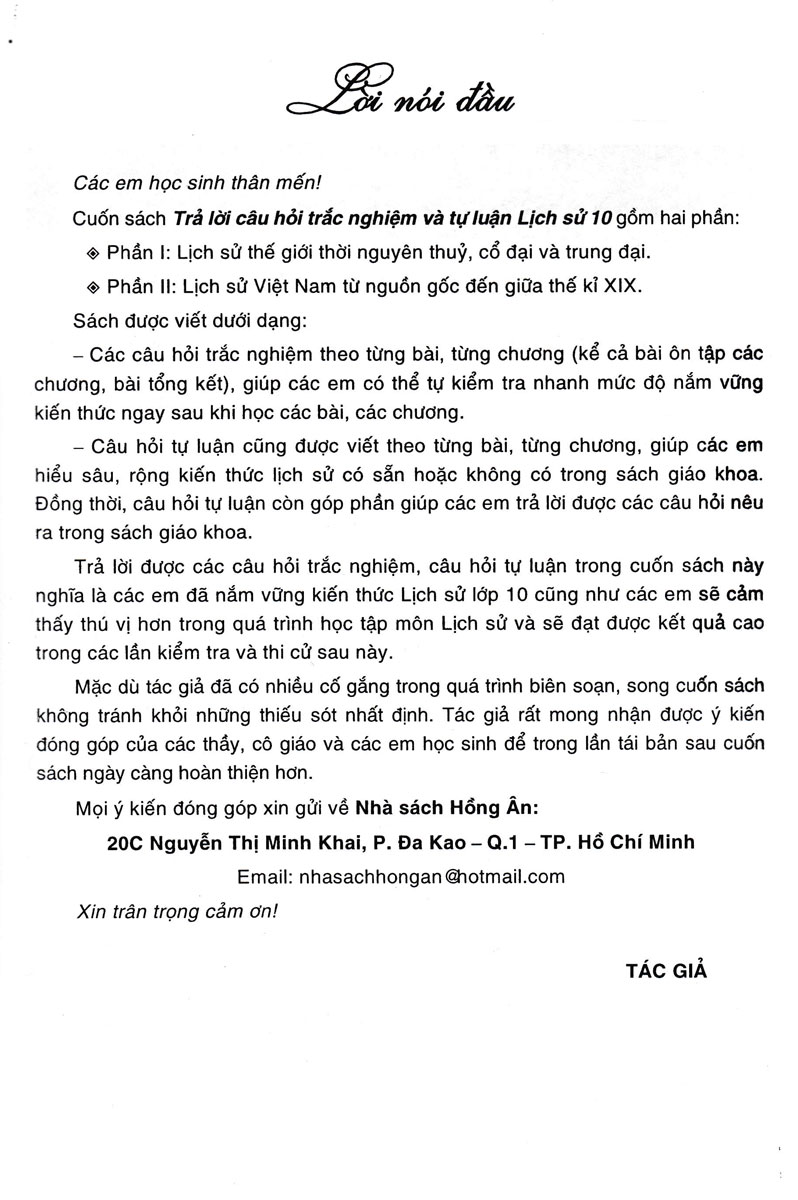 Sách tham khảo- Trả Lời Câu Hỏi Trắc Nghiệm Và Tự Luận Lịch Sử 10 (Biên Soạn Theo Chương Trình GDPT Mới)_HA