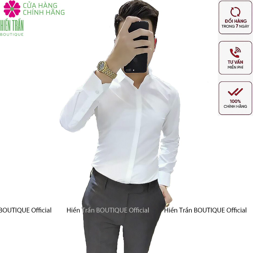 Áo sơ mi nam Hiền Trần BOUTIQUE giấu cúc vải chống nhăn, phong cách Hàn Quốc