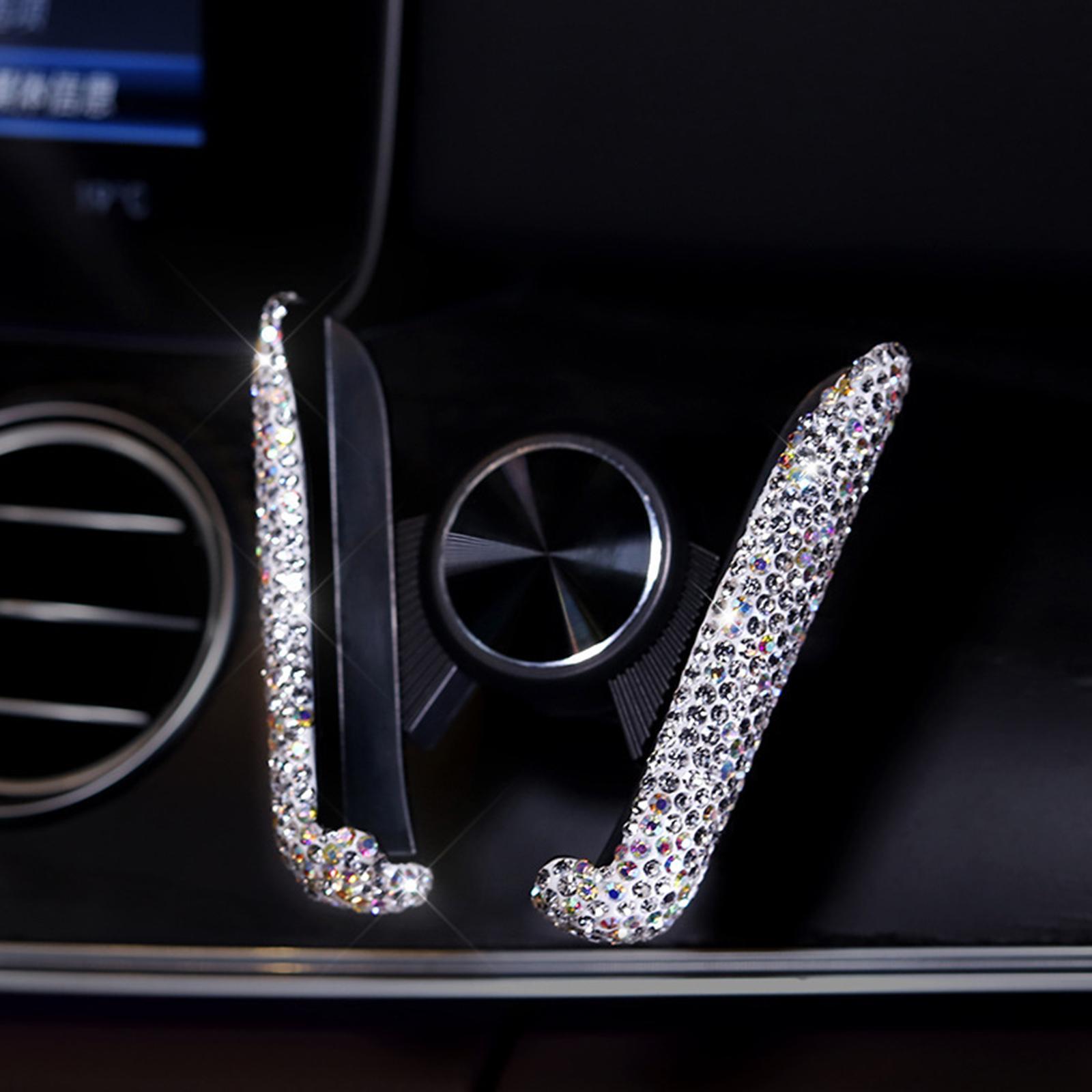 2Pcs Car Phone Holder Bling Crystal Car Air Vent Mount Bracket Interior