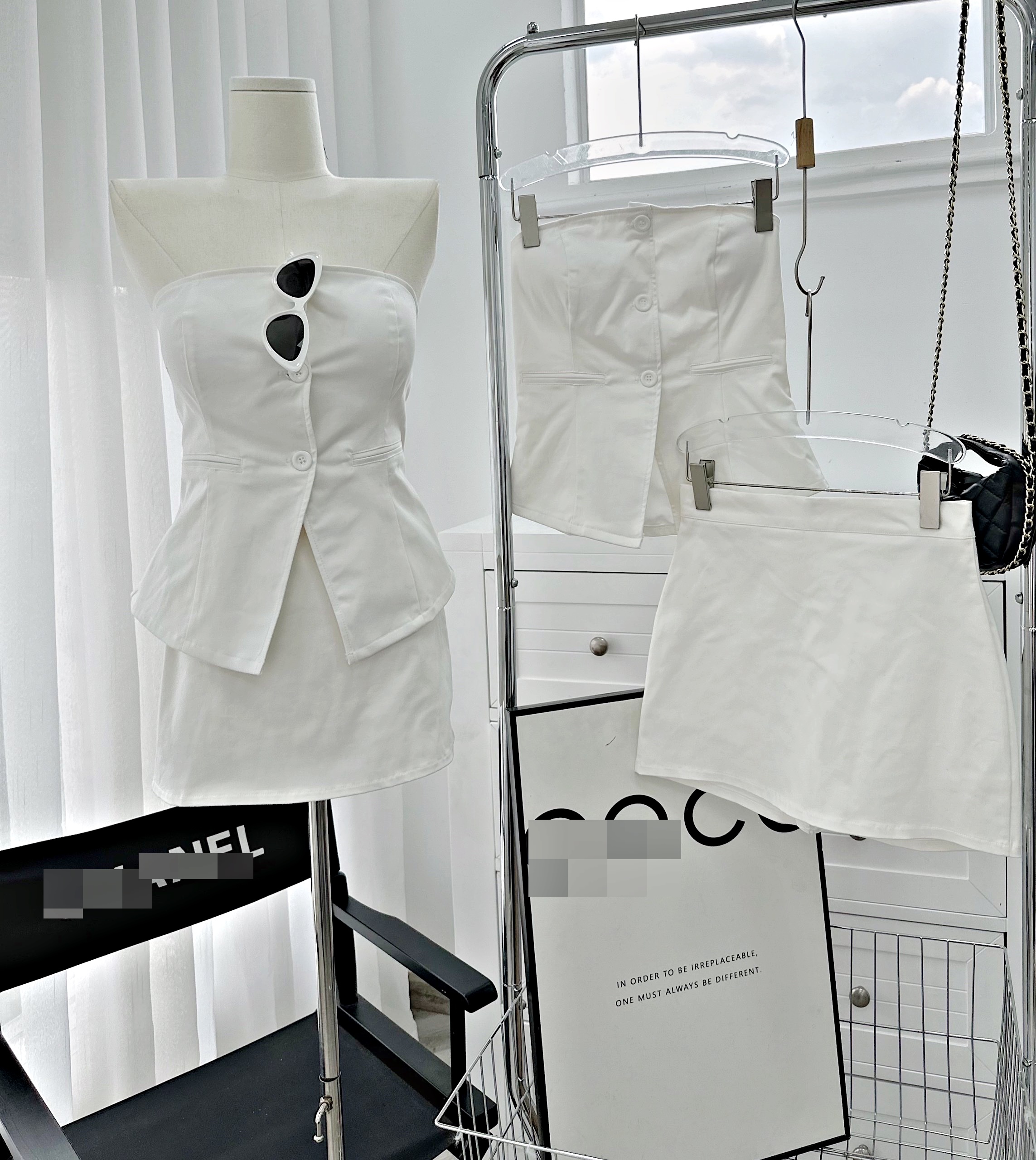 ĐẦM SET ÁO ỐNG CROPTOP ÔM BODY SUÔNG SƠ MI VEST BLAZER + VÁY CHỮ A NGẮN LƯNG CAO TRẮNG ĐI TIỆC DẠO PHỐ ĐI CHƠI ĐI BIỂN