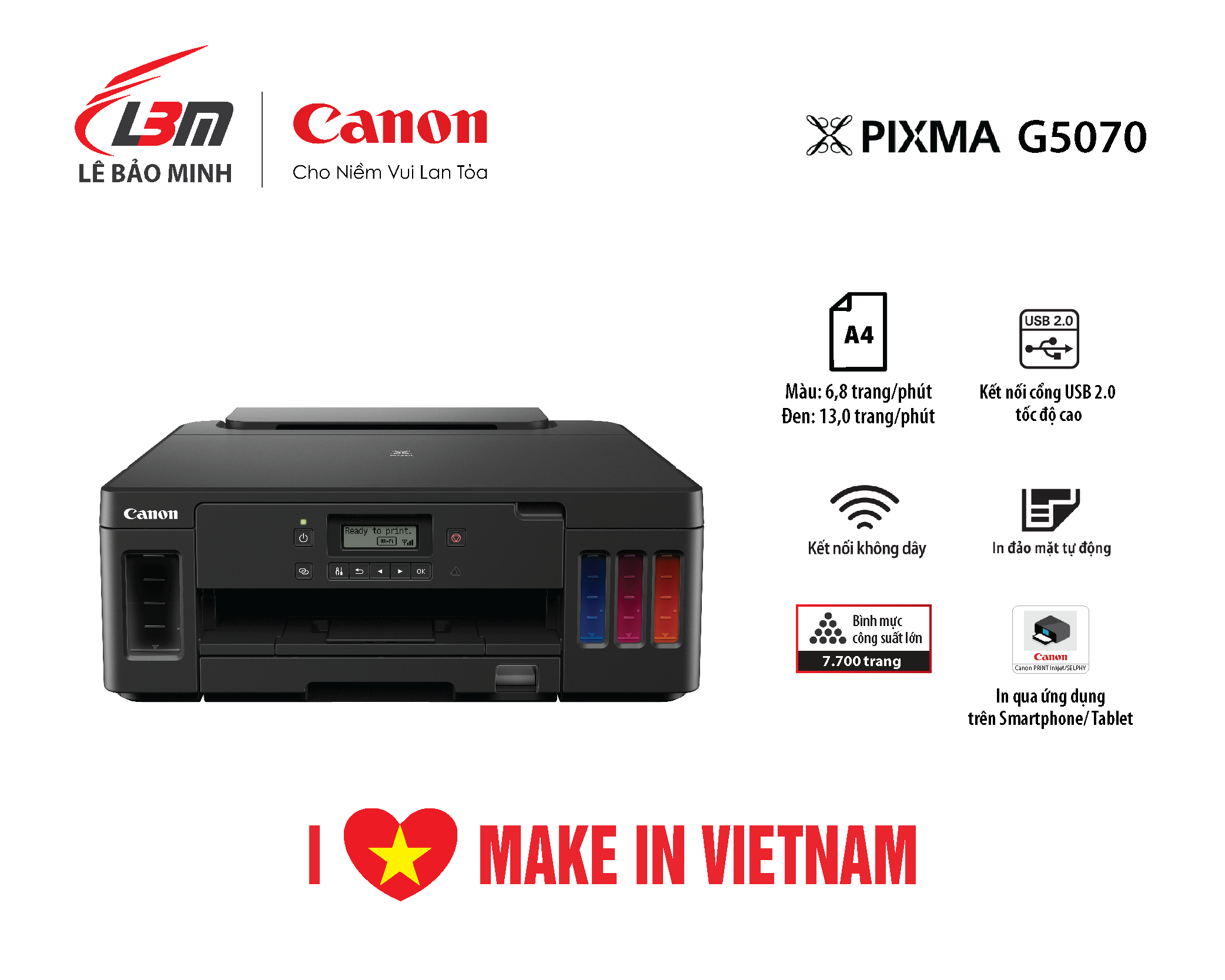 Máy in phun đơn năng có tiếp mực liên tục  Canon G5070- Hàng chính hãng