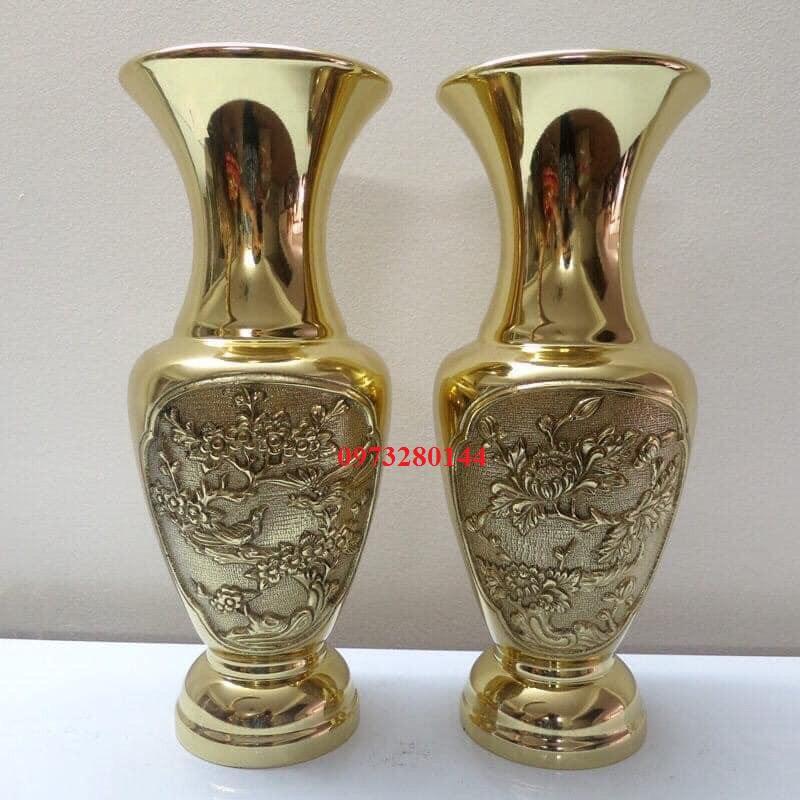 Lọ hoa Lục Bình Mai Đào bằng đồng nguyên chất cao 32 cm