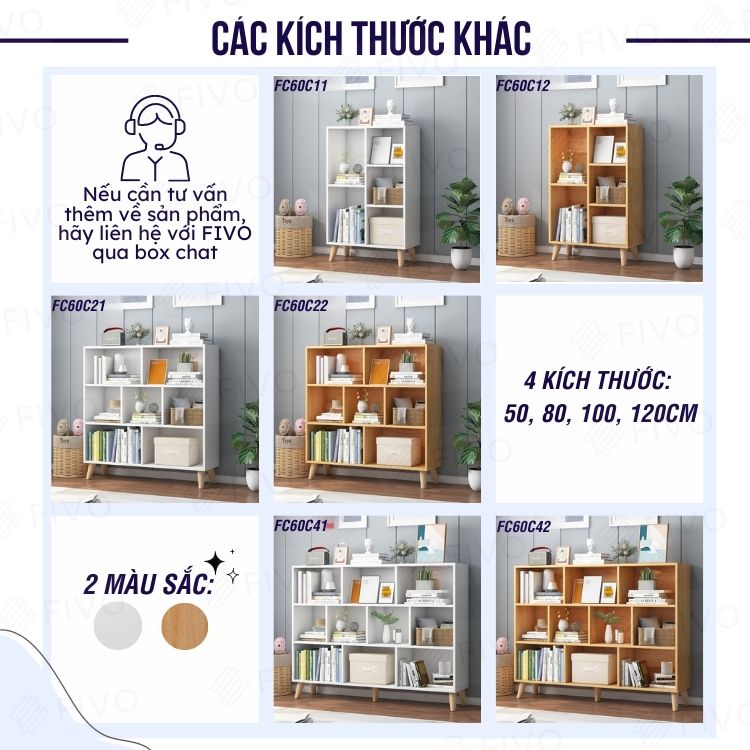 Tủ Sách Gỗ MDF FIVO FB60C3X (100 x 24 x 107cm) Thiết Kế Hiện Đại (Có Kèm Tấm Lưng) - Hàng Chính Hãng