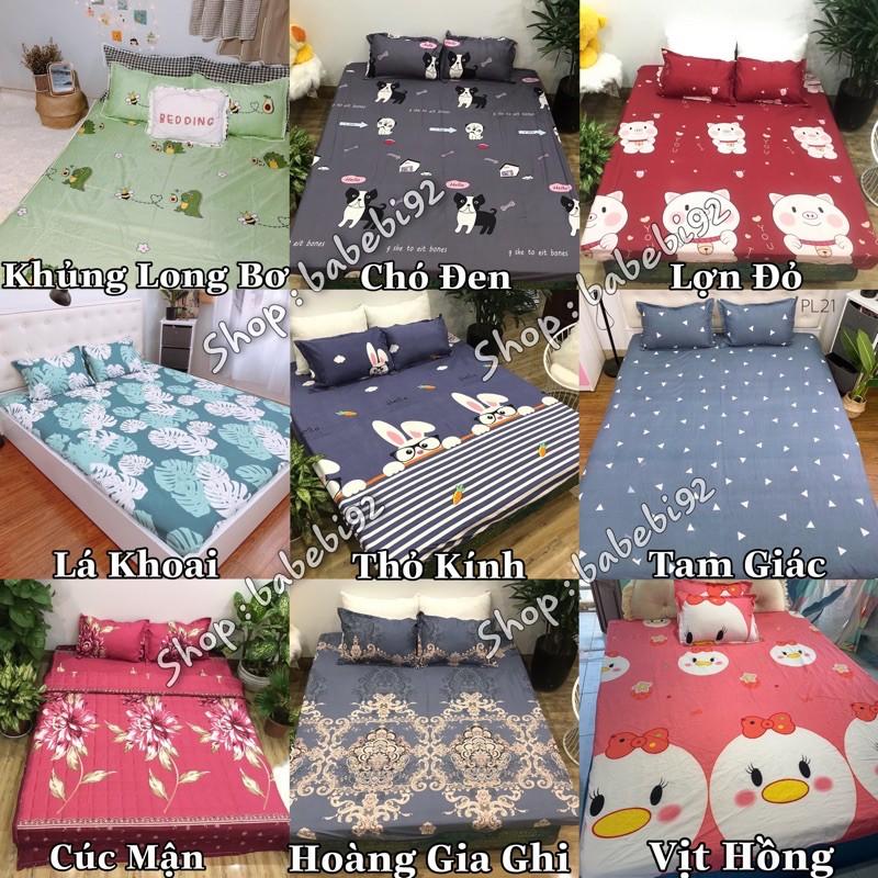 Bộ ga kèm đôi vỏ gối 3 món poly cotton siêu ngộ nghĩnh m6 hoặc m8 nhiều màu xinh ga được bo chun