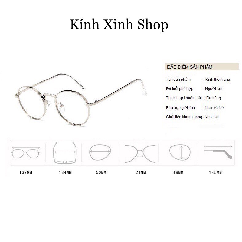 Kính Giả Cận, Gọng Kính Cận Nam Nữ Mắt Tròn Kim Loại Hàn Quốc - KÍNH XINH SHOP