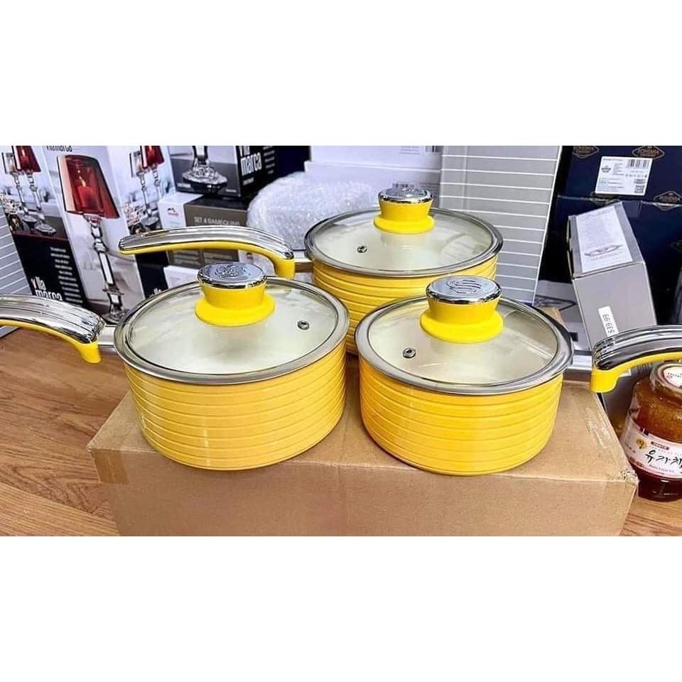 Bộ Nồi Chảo Swan Retro Màu Vàng, Lớp Phủ Chống Dính, Tay Cầm Cách Nhiệt, Dẫn Nhiệt Tốt, Dùng Cho Mọi Loại Bếp, Nhập Đức