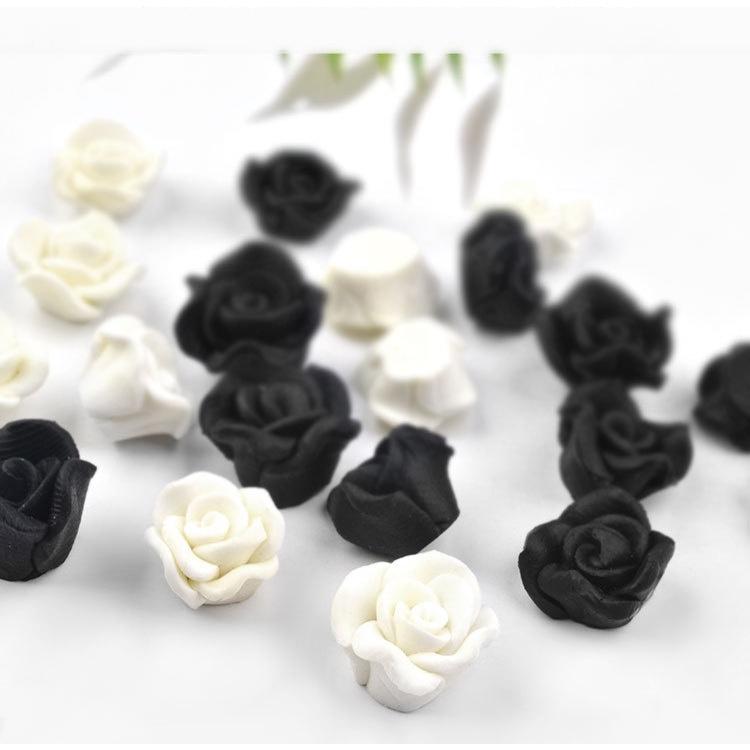 Hoa bột nail rose trắng đen 5 bông , hũ hoa hồng bột gắn móng trang trí chuyên nghiệp