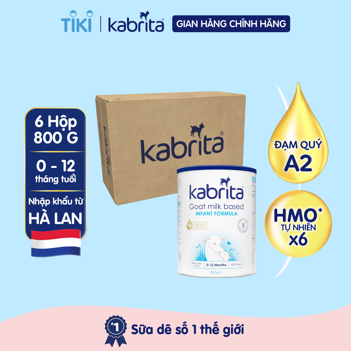 [Phiên bản mới] Thùng 6 lon Sữa dê Kabrita số 1 cho trẻ từ 0 -12 tháng - Lon 800g