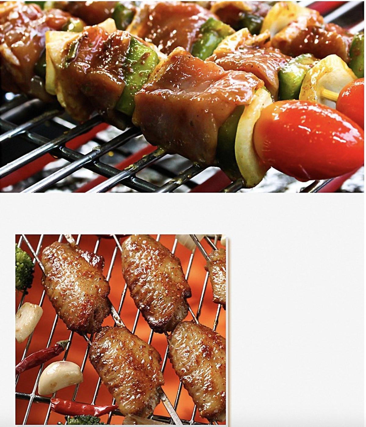 Lò nướng than Hun khói quai xách BBQ Bacon có đồng hồ đo nhiệt độ