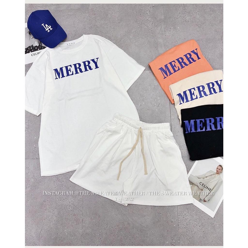 Bộ Đùi Nam Nữ Form Rộng Hàn Quốc Merry Bộ Đùi Tay Lỡ Dày Mịn Thoáng Mát Thiết Kế Kiểu Dáng Năng Động Trẻ Trung
