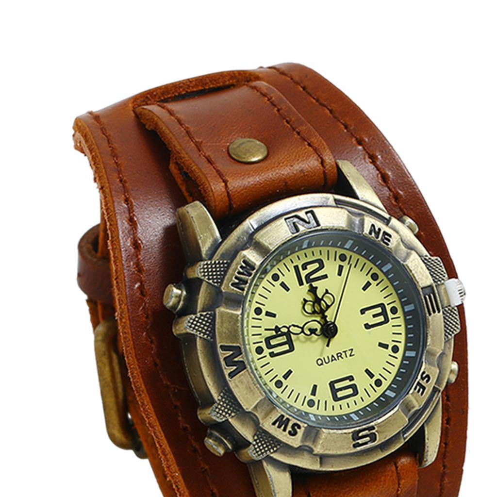 2 Pieces Retro Style Leather Bracelet Watches Watch Band Wristwatch Men