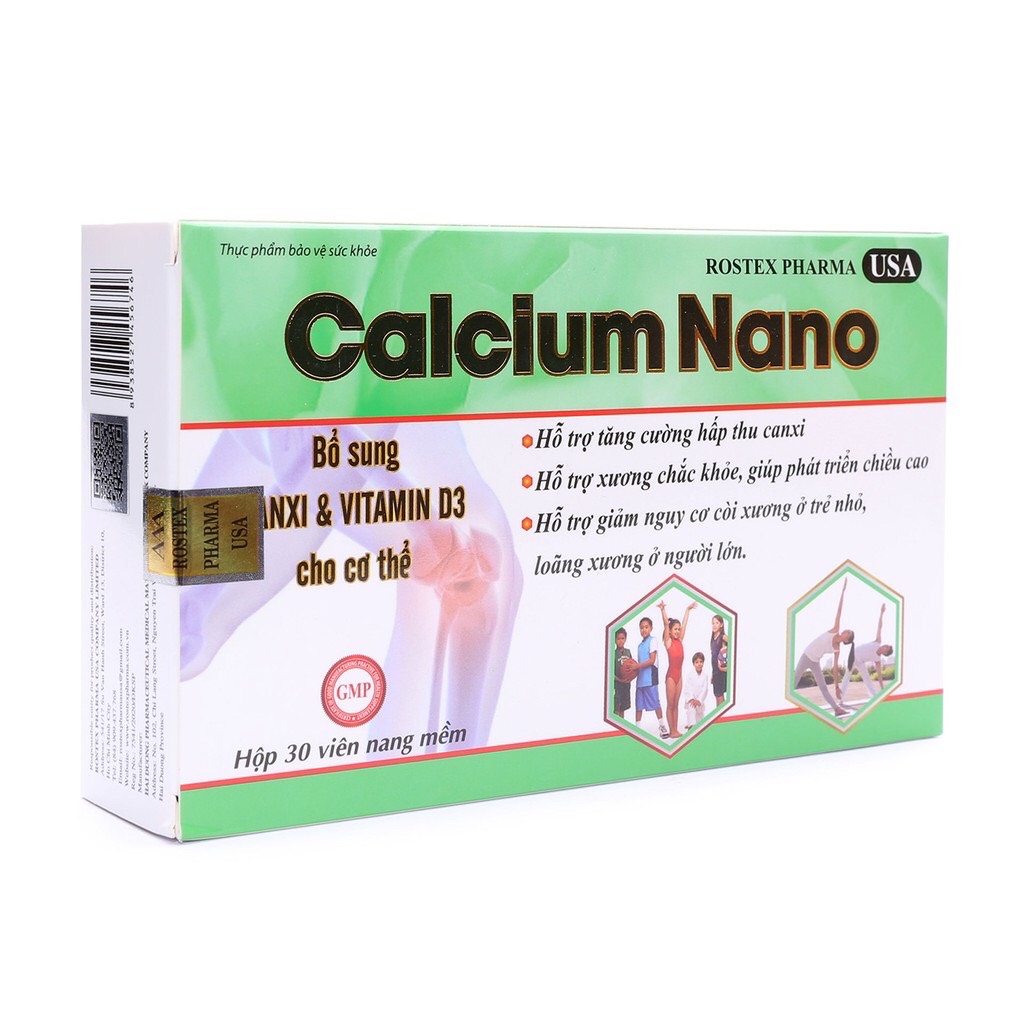 Combo 2 Hộp Calcium Nano bổ sung canxi, vitamin D3, omega 3 tăng chiều cao - Hộp 30 viên