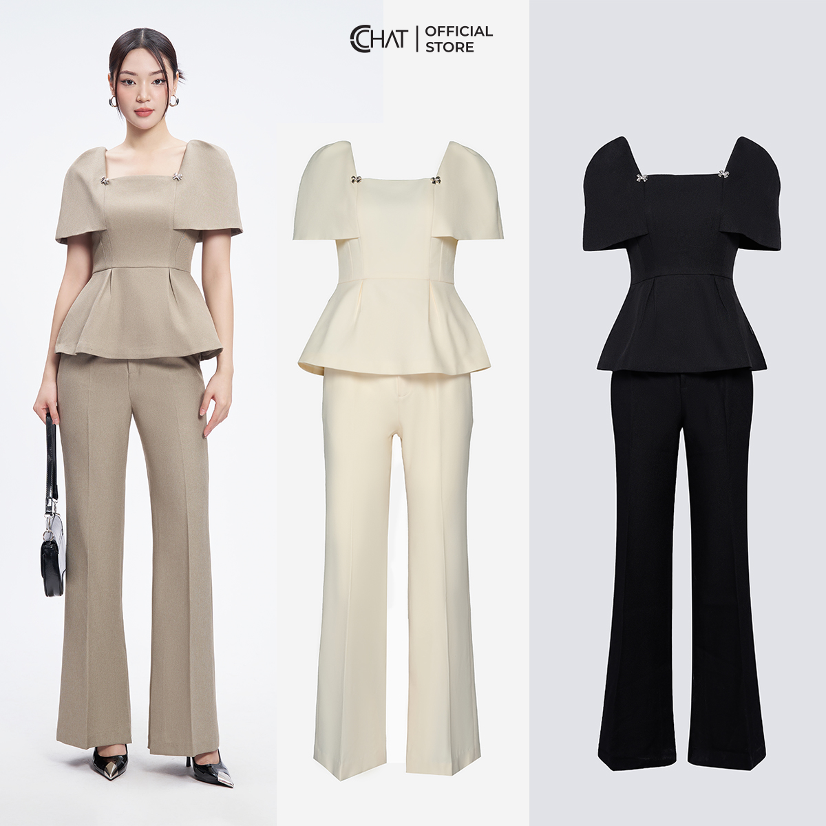 Set Đồ Nữ  Áo Peplum Quần Ống Vẩy Chất Tuytsi Cao Cấp Mềm Mịn 53BNS2001ET