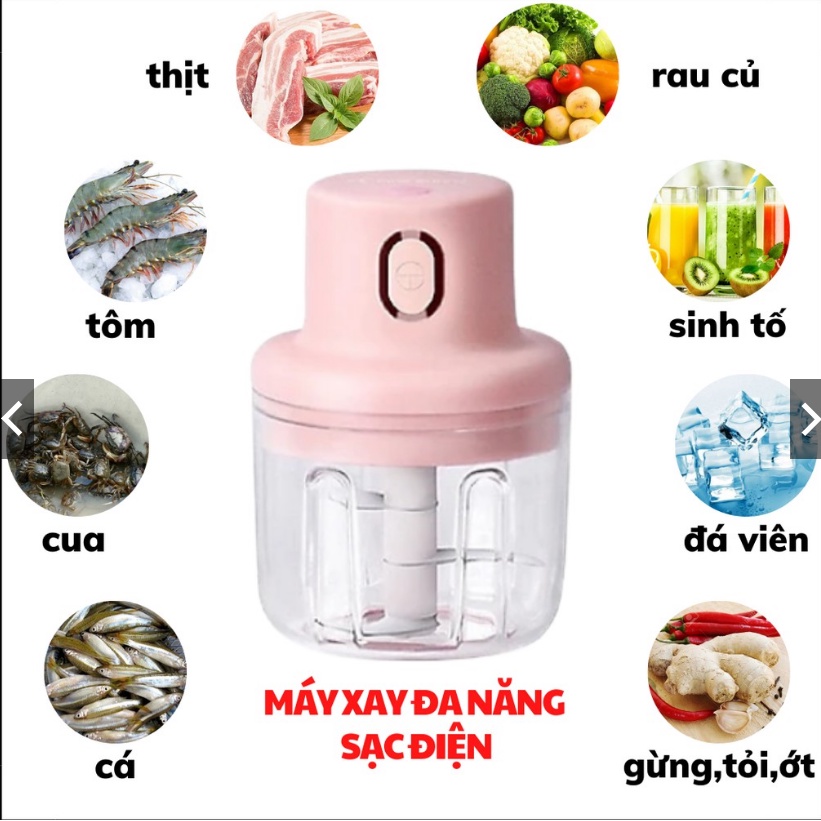 Máy Xay Thịt Cầm Tay Mini Sạc Điện 250ml – Máy Xay Tỏi Ớt, Củ Quả Đa Năng, Có Cổng Sạc Usb