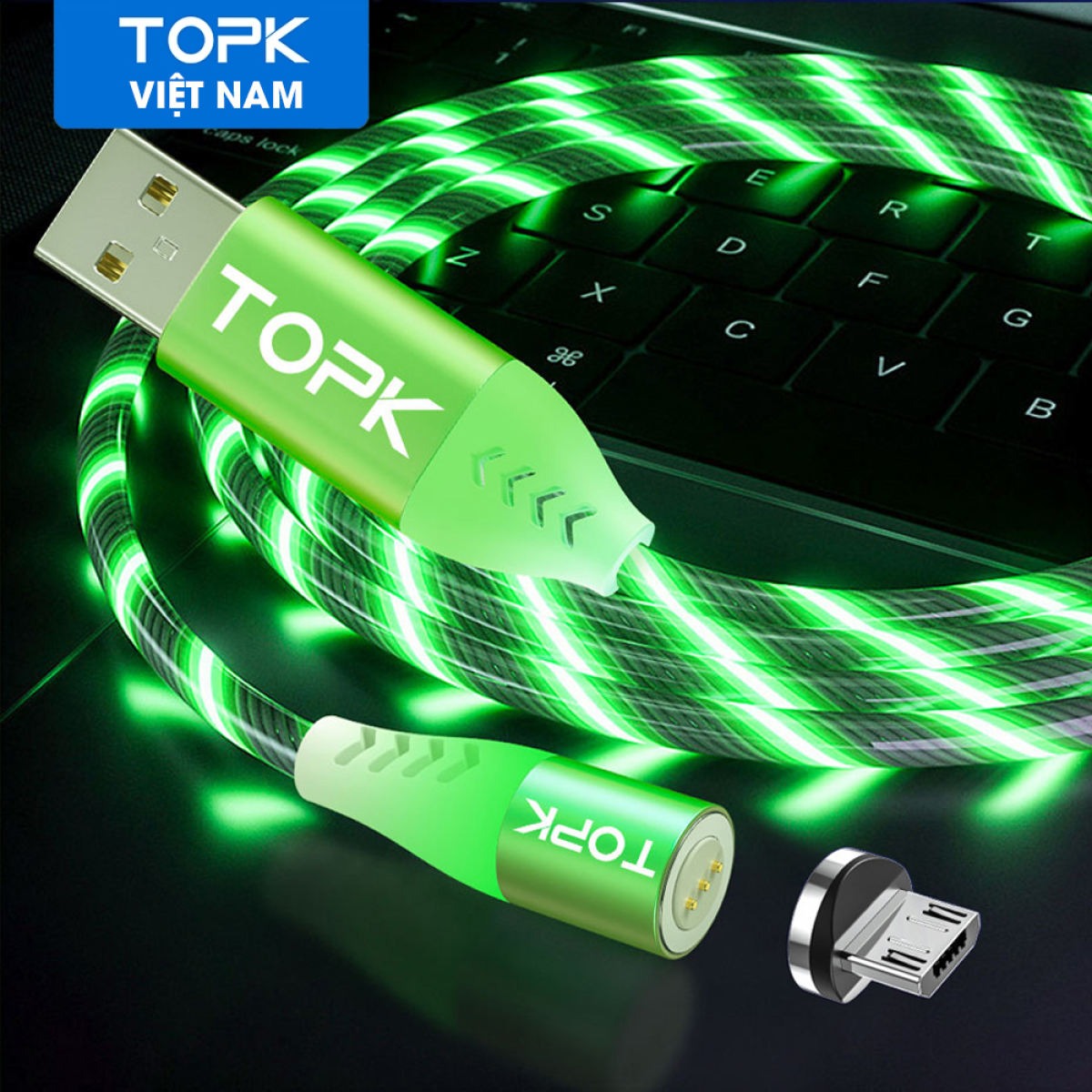 HÀNG CHÍNH HÃNG - Cáp điện thoại đèn LED phát sáng TOPK AM67 USB - Micro Từ Tính Dành Cho Samsung, Xiaomi, Huawei,... - Phân phối bởi TOPK VIỆT NAM