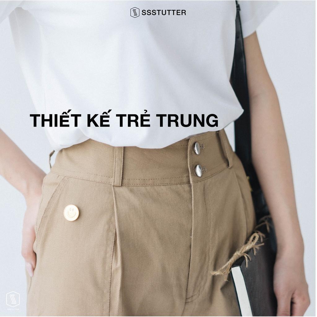 Quần dài nữ SSSTUTTER cạp cao đính khuy trẻ trung, hiện đại Wide Pocket Pants