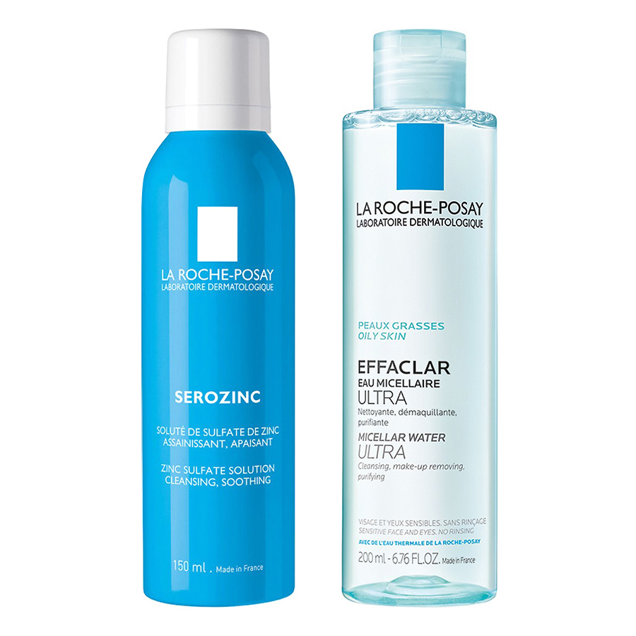 Bộ chăm sóc da Nước Tẩy Trang Làm Sạch Sâu & Kiểm Soát Bã Nhờn Cho Da Dầu Nhạy Cảm La Roche-Posay Micellar Water Ultra Oily Skin  + Nước Khoáng Giúp Làm Sạch Và Dịu Da Dành Cho Da Dầu Mụn La Roche-Posay Serozinc
