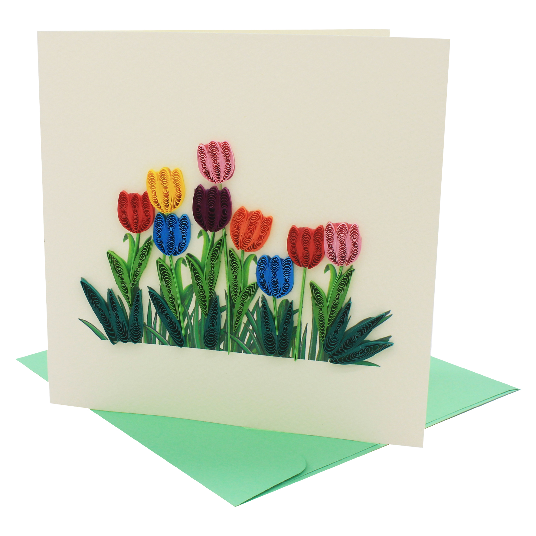 Thiệp Chúc Giấy Xoắn Thủ Công Hoa Tulip - Tặng Kèm Khung Giấy Để Bàn