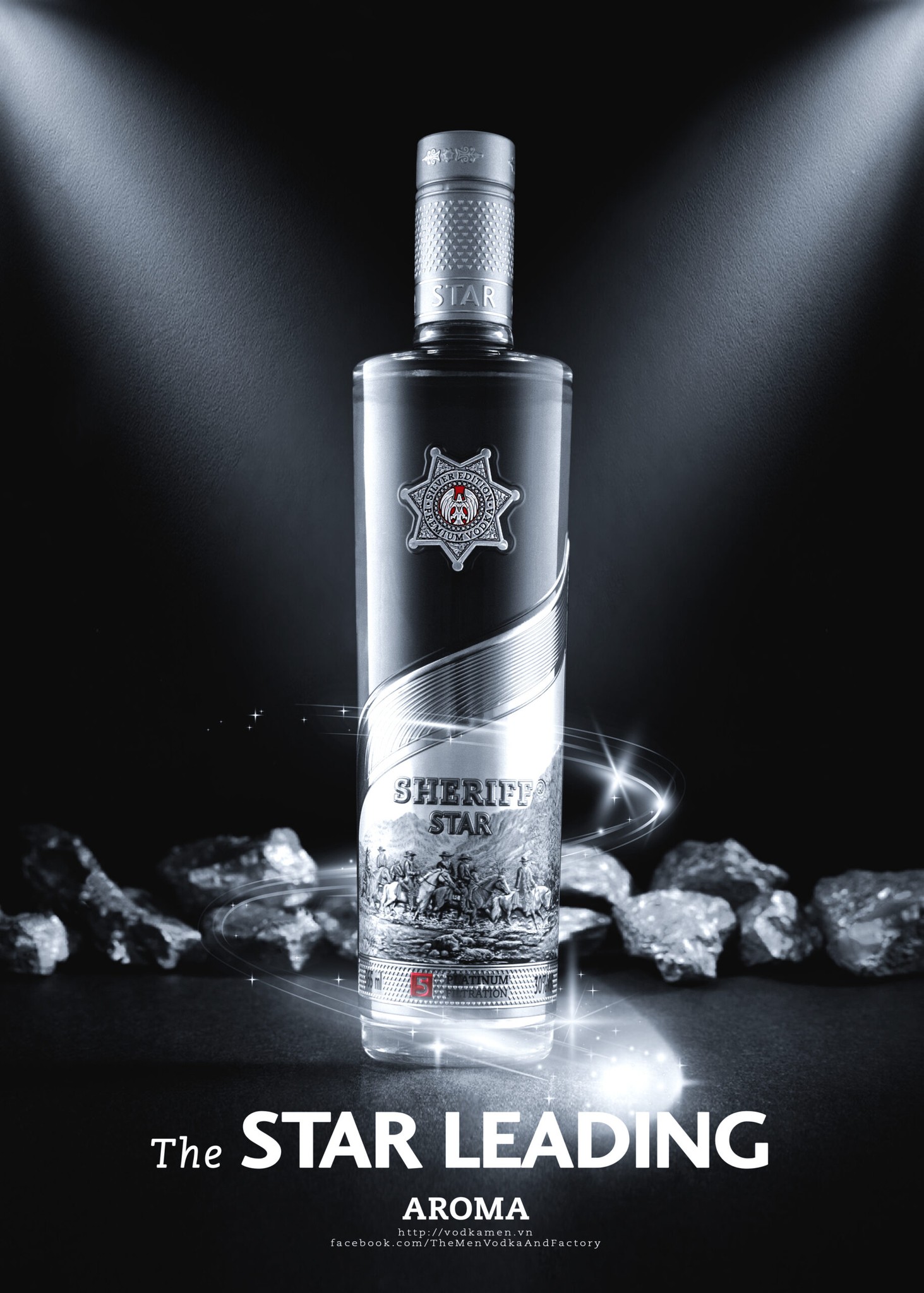 Rượu Men' Vodka Sheriff Silver Star 30% chai 565ml