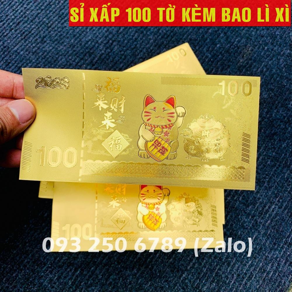 [Giá KM] (Combo 100) Tờ Tiền Macao 100 Hình Con Mèo Mạ Plastics Vàng Tết 2023 - MẪU 1