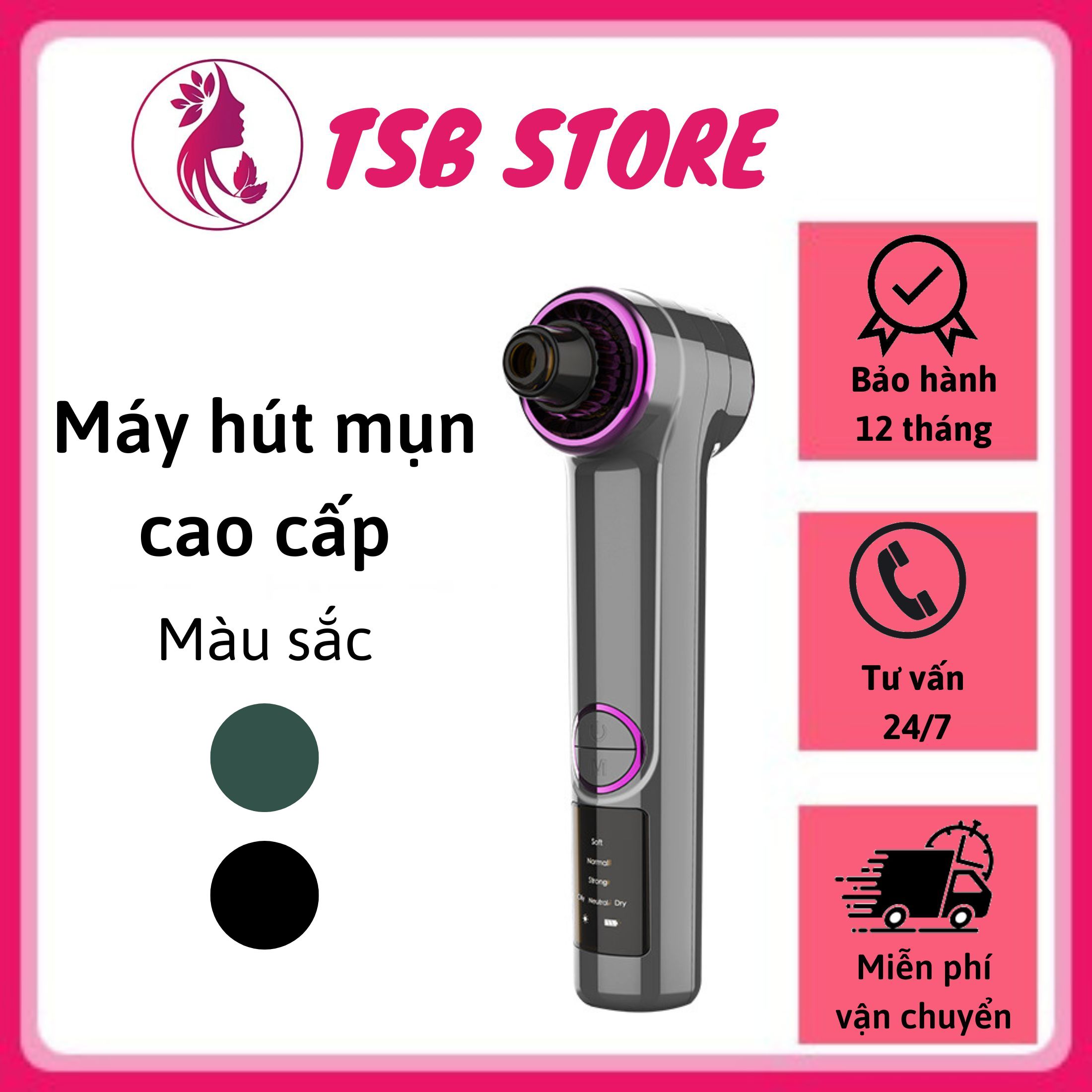 Máy hút mụn cầm tay cao cấp-Máy hút mụn đa năng 4 chế độ hút, 3 mức độ hút, 5 đầu hút thay thế giảm mụn cám, mụn đầu đen, làm sạch da mặt, cải thiện làn da- Máy hút mụn mini công nghệ nén nóng thu nhỏ lỗ chân lông, phù hợp với mọi loại da