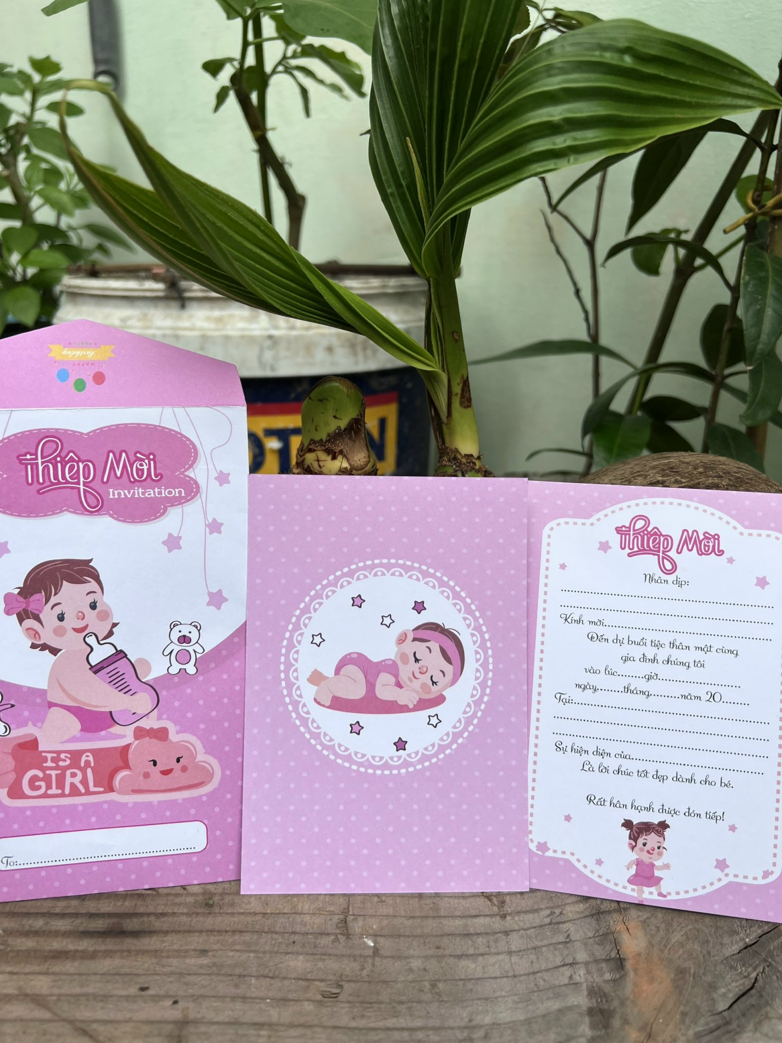 Thiệp Mời Thôi Nôi, Thiệp Mời Sinh Nhật , đầy tháng bé gái cute (set 20 cái)