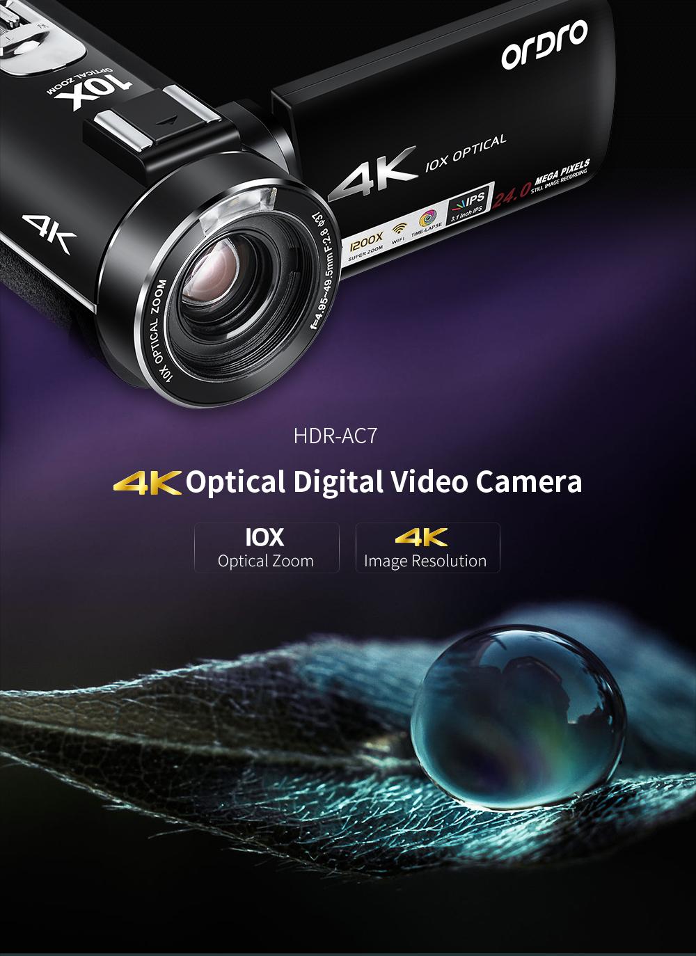 Máy Quay Video Kỹ Thuật Số Chuyên Nghiệp 4K Ordro AC7 Vog Cho Youtube Phát Trực Tiếp Đầu Ghi Zoom Quang Học 10X