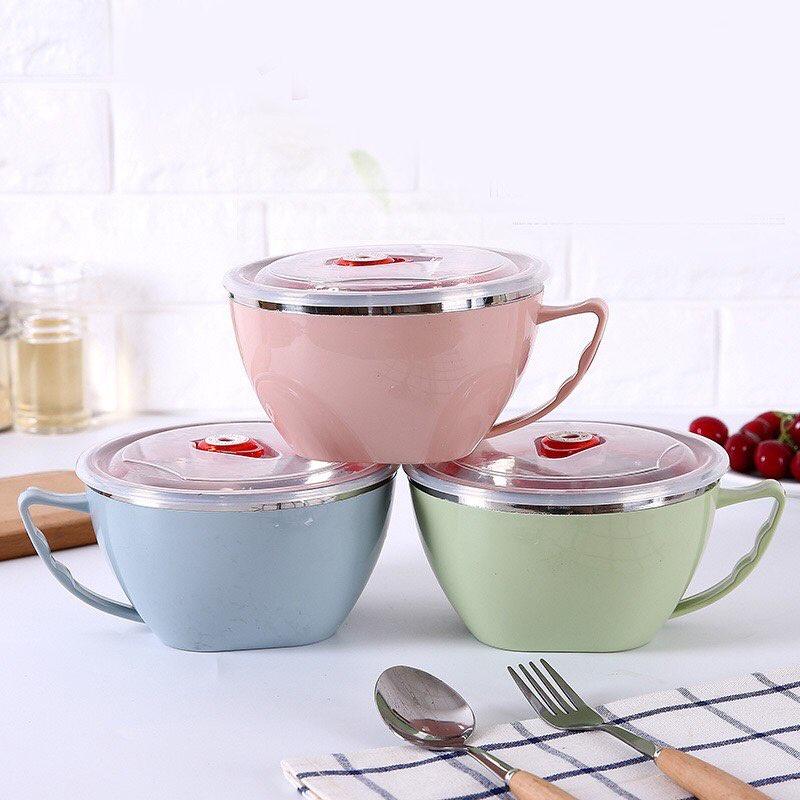 TÔ ĂN MÌ , ĂN CHÁO LÕI INOX CÁCH NHIỆT 2 LỚP CÓ NẮP ĐẬY VÀ TAY CẦM CHỐNG NÓNG
