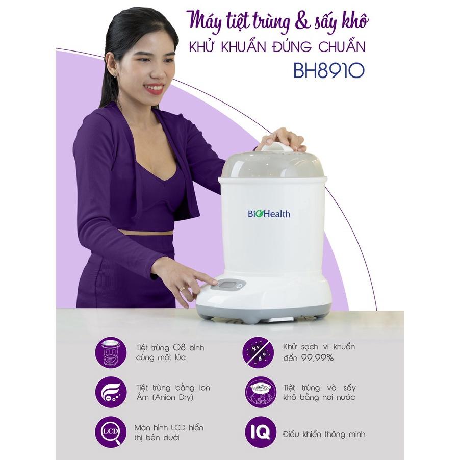 Máy tiệt trùng sấy khô bình sữa BioHealth BH8910 sử dụng công nghệ ION diệt 99,99% vi khuẩn