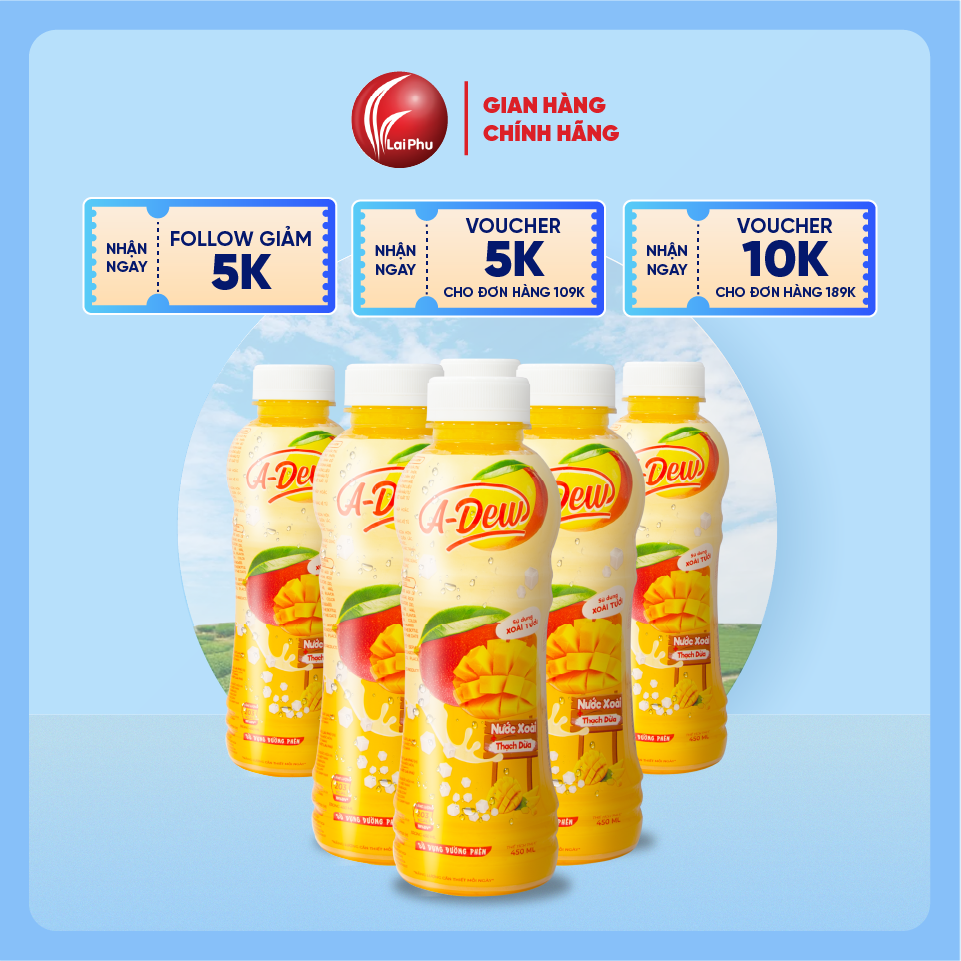 Nước Xoài Thạch Dừa A-Dew Chai 450ml - Lốc 6 Chai