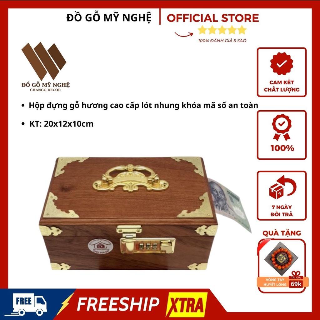 Hộp đựng dấu công ty bằng gỗ có tay xách tiện lợi lót nhung