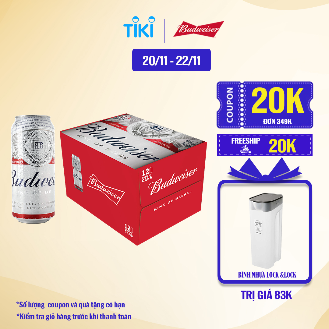 Thùng 12 Lon Bia Budweiser (500ml / Lon)