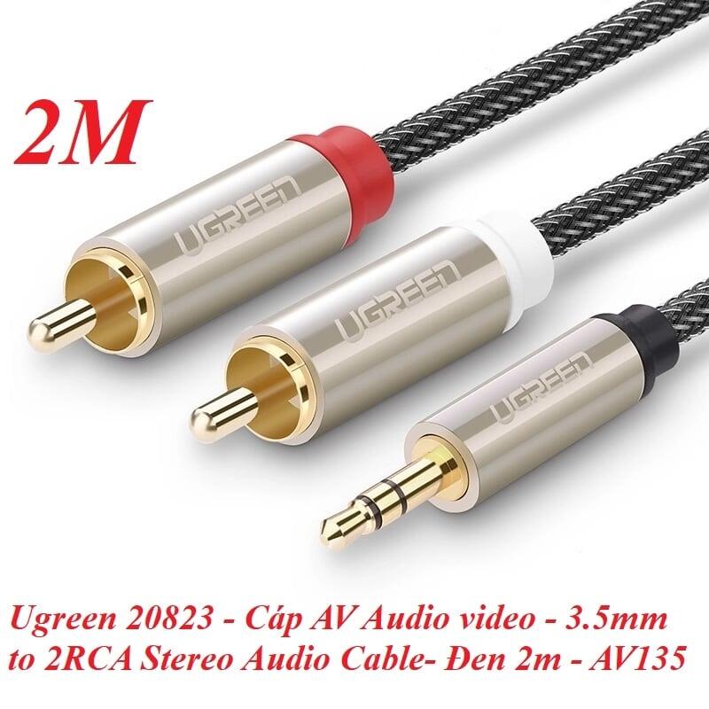 Ugreen UG20823AV135TK 2M màu Đen Cáp âm thanh 2 đầu Bông sen sang 3.5mm Dương đầu bọc nhôm mạ vàng - HÀNG CHÍNH HÃNG