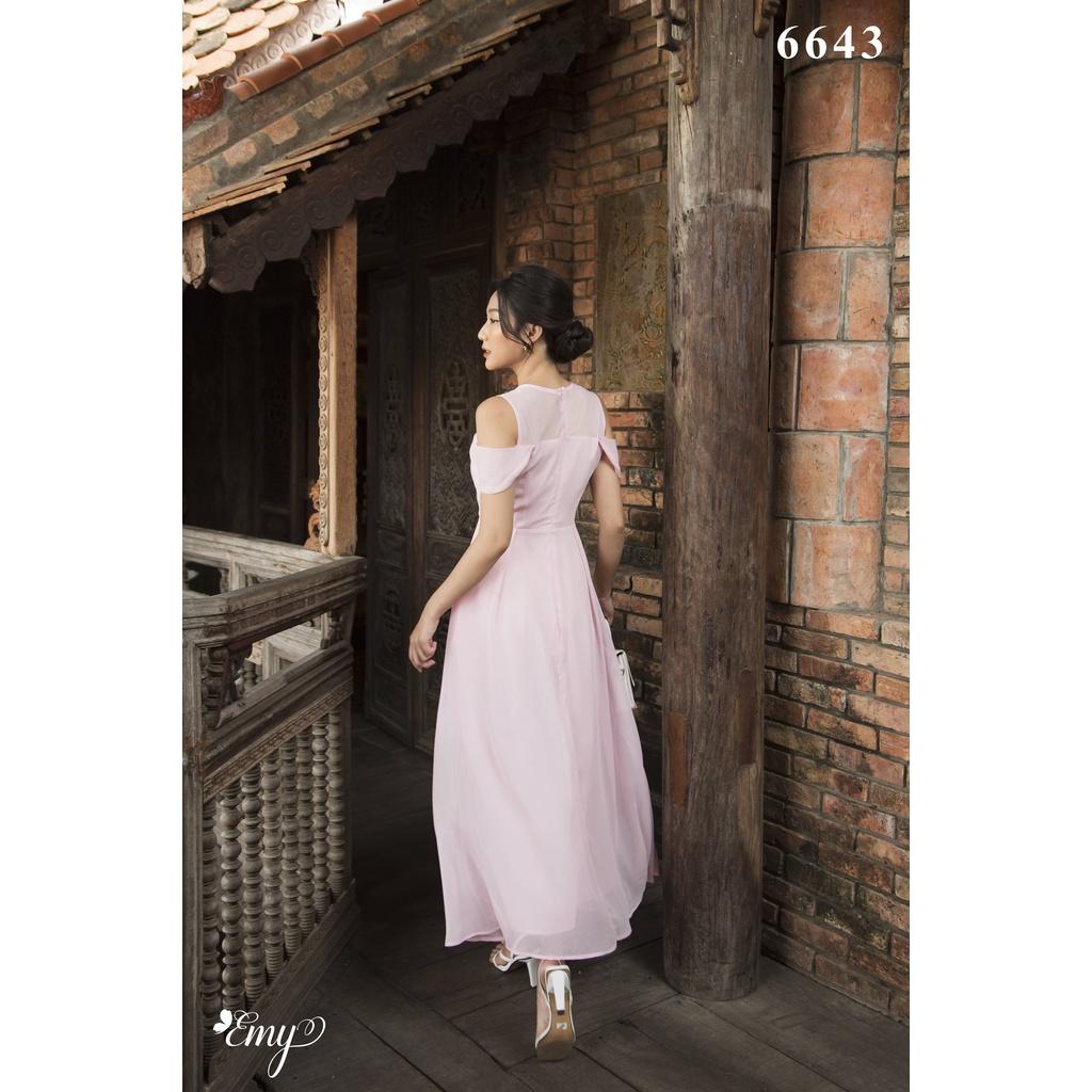 Đầm EMY EM6643 Maxi Hồng Rớt Vai