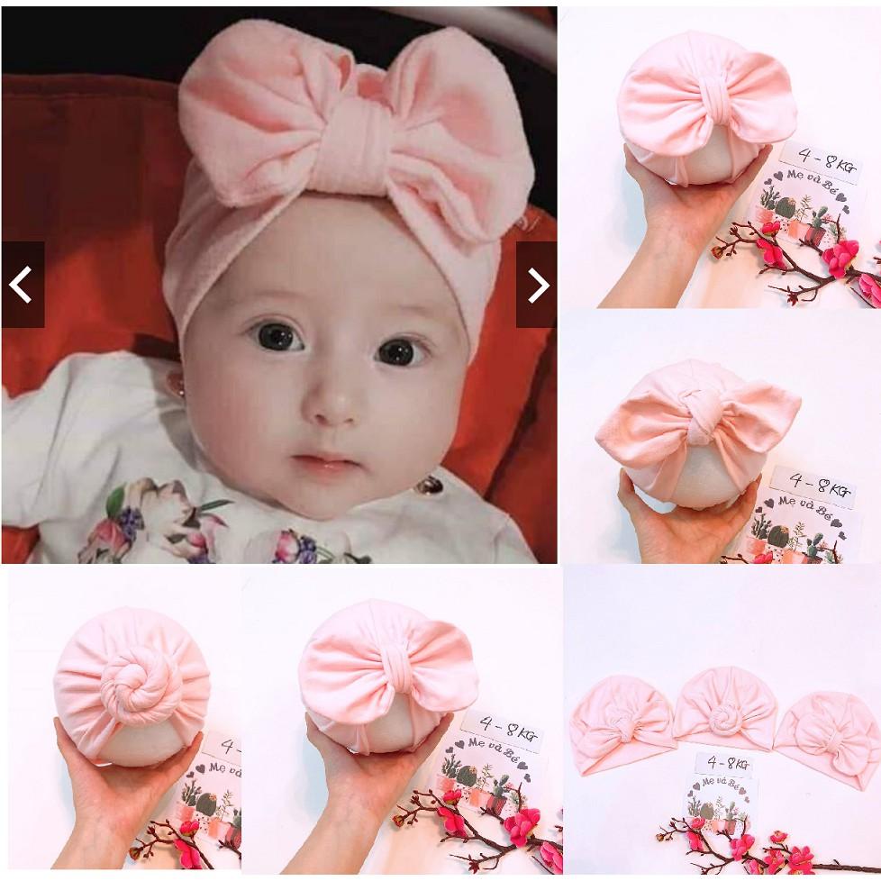 Mũ turban bé gái - hồng baby (4-8kg)